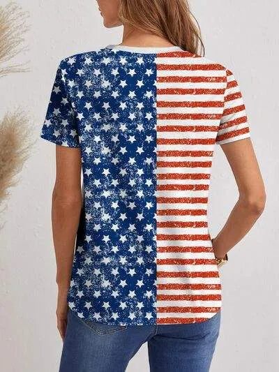 Printed V-Neck Short Sleeve T-Shirt Women's T-Shirts - Tophatter Daily Deals